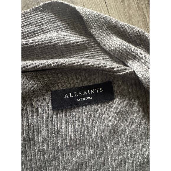 AllSaints Nomo Open Cardigan Gray Ribbed Lightweight Sweater Jacket Mens M - Picture 3 of 11